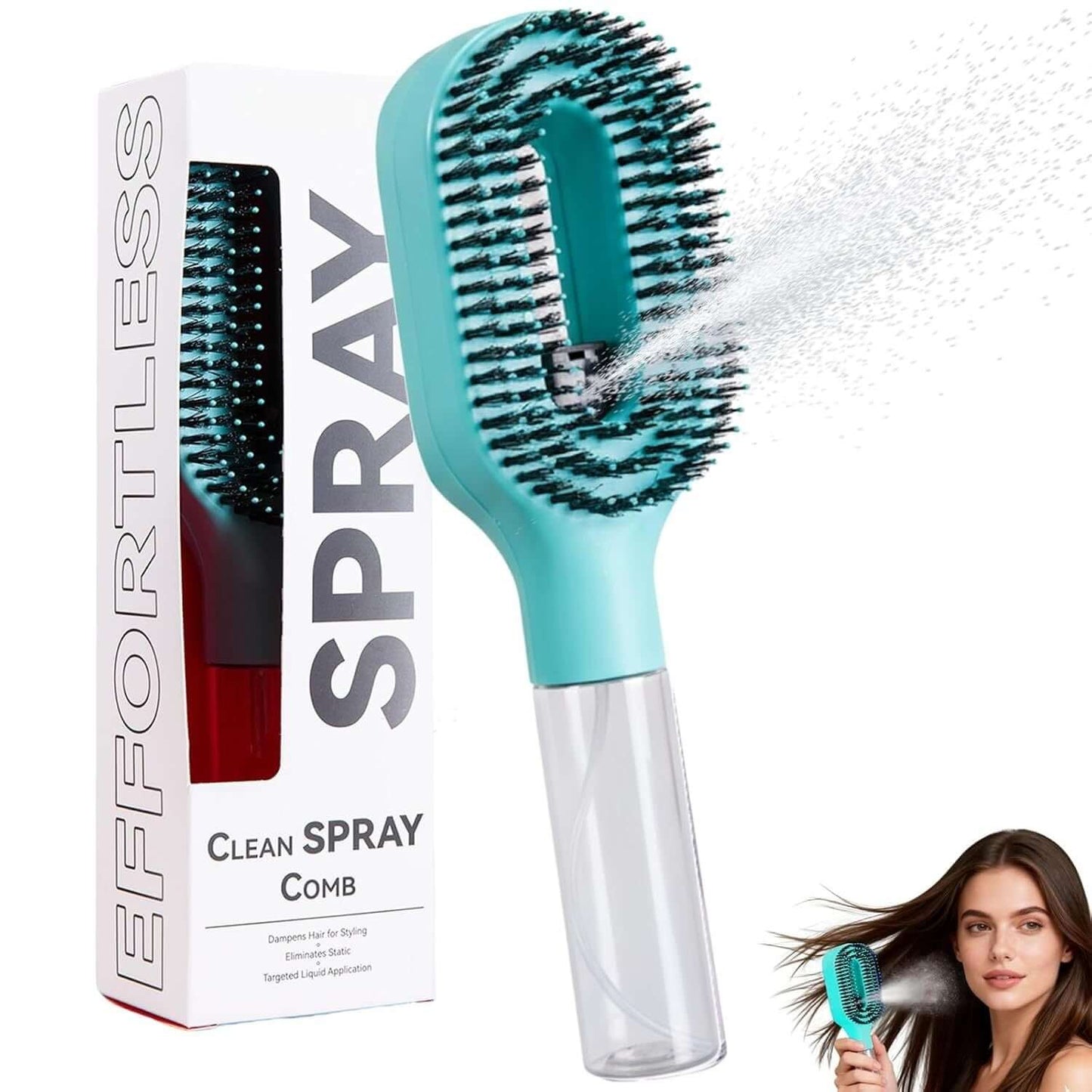 Detangling scalp massage hairbrush with integrated spray bottle for easy hair care and detangling.