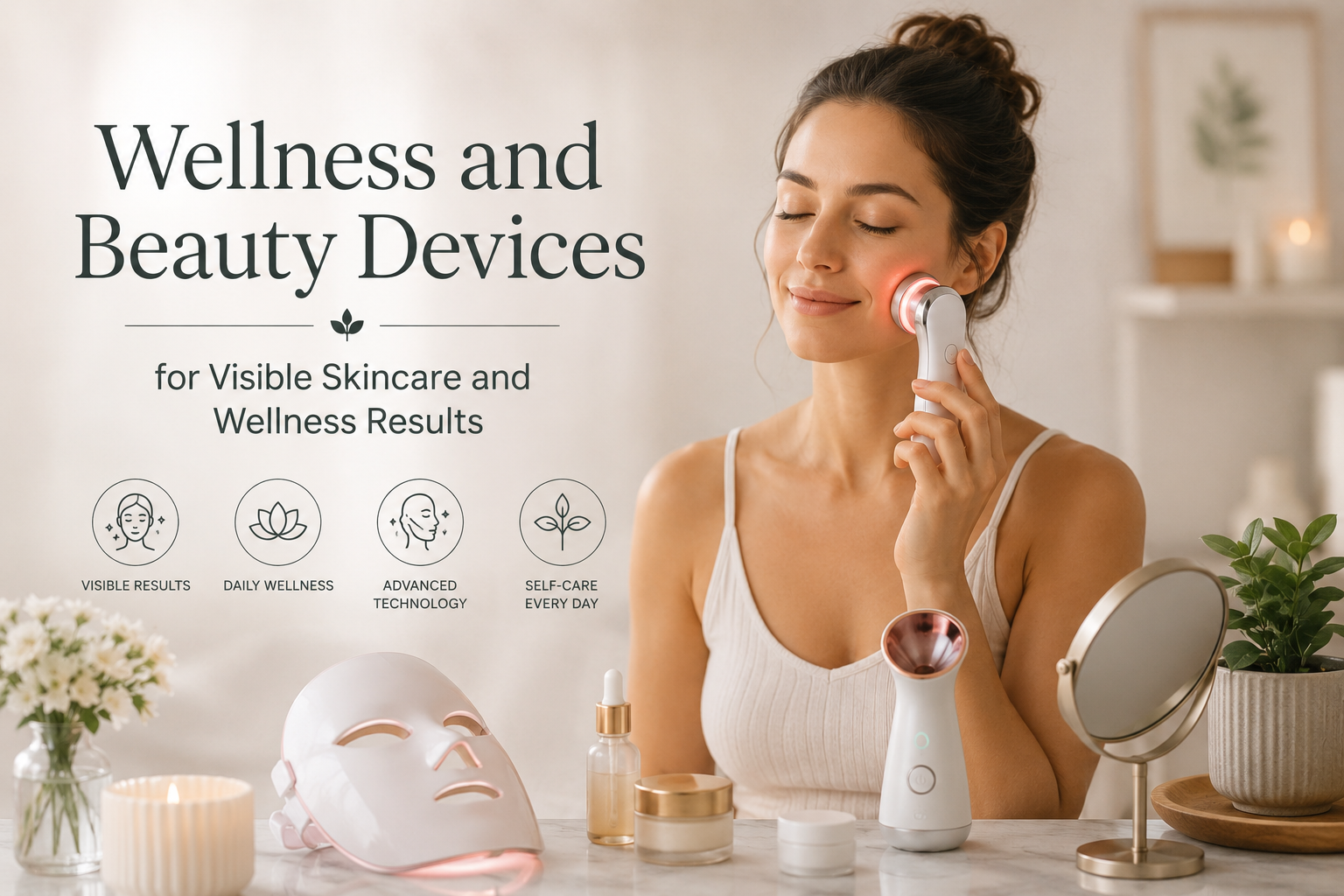 Beauty devices for skincare and professional hair care products come together with innovative wellness and beauty devices to create a spa‑like experience at home.