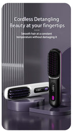 2 In 1 Straight Hair Comb Wireless Hair Straightener Brush Hair Fast Heating Portable Hot Curler USB Charging