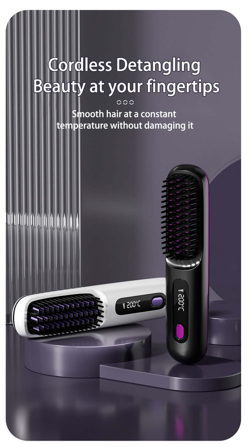 2 In 1 Straight Hair Comb Wireless Hair Straightener Brush Hair Fast Heating Portable Hot Curler USB Charging