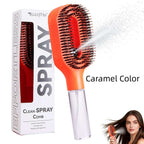 Detangling scalp massage hairbrush in caramel color with integrated spray bottle for easy hair care.